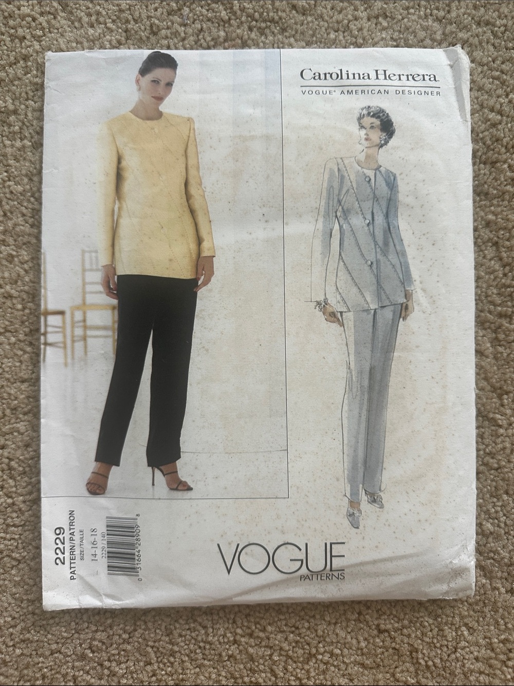Carolina Herrera jacket and pants sewing pattern 14-16-18